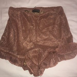 Rose Gold Metallic Pleated Frill Hem Shorts